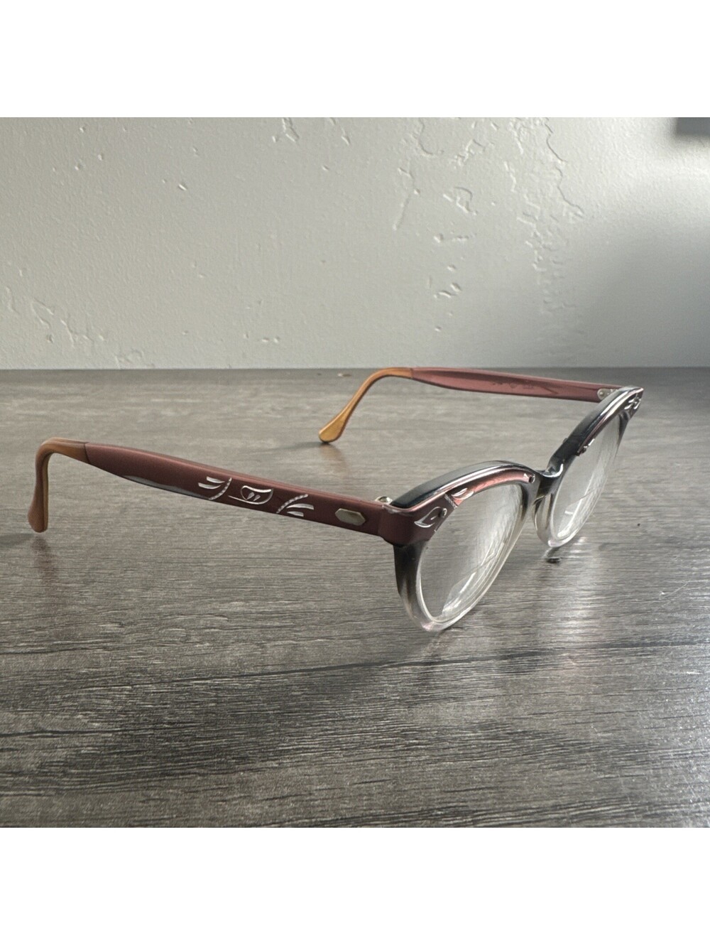 Vintage 1950s Eyeglasses Cat Eye USA Maroon FRAMES ONLY 5 3/4